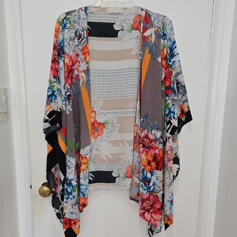 Suzanne Betro Weekend Polka Dot and Hawiian Tropical Floral Print Kimono Wrap